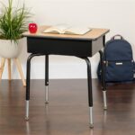 Flash Furniture Billie Open Front Student Desk for Classrooms or Remote Learning, Height Adjustable School Desk with Metal Book Box, Natural/Black - Image 3