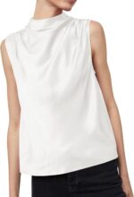 Cicy Bell Womens Mock Neck Satin Tank Tops Business Casual Work Ruched Blouses Summer Corporate Outfits - Image 4