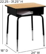 Flash Furniture Billie Open Front Student Desk for Classrooms or Remote Learning, Height Adjustable School Desk with Metal Book Box, Natural/Black - Image 4