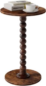Drink Table, Drink Tables for Small Spaces, Modern Accent Nightstand with Solid Wood Leg for Living Room, Bedroom, Bathroom, Brown - Image 2