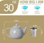 Sweejar Porcelain Teapot with Removable Stainless Steel Infuser,Microwave & Dishwasher Safe Tea Pots for Loose Tea,Tea Infuser Pots for Chrismas Women Gift (30oz Turquoise) - Image 6