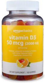 Amazon Basics Vitamin D3 2000 IU Gummies, Orange, Lemon & Strawberry, 160 Count (2 per Serving) (Previously Solimo) - Image 2