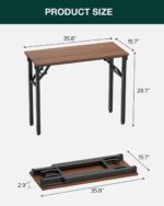 Frylr Small Folding Computer Desk – Portable 35.8 Inch Foldable Laptop Table, Collapsible and Compact for Easy Storage and Fast Setup, Lightweight for Small Spaces, Craft and Study Use, Dark Walnut - Image 3