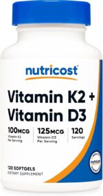 Nutricost Vitamin K2 (MK7) (100mcg) + Vitamin D3 (5000 IU) 120 Softgels - Gluten Free and Non-GMO - Image 2
