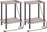 HOOBRO Side Table with Charging Station, Set of 2 End Tables with USB Port and Outlets, Nightstand with 2-Layer Storage Shelves for Small Spaces, Living Room, Bedroom, Greige and Black BG09UBZP201 - Image 2