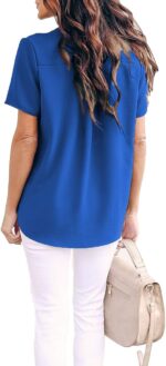 Allimy Women Summer Casual Split V Neckline Chiffon Blouses Loose Tunic Short Sleeve Tops - Image 5