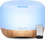 Homeweeks 300ml Essential Oil Diffuser, Quiet Aromatherapy Mist Diffusers for Essential Oils, Wood Grain, Ultrasonic, Remote Control, Timer, 7 Colors Light for Bedroom (300ml) - Image 2