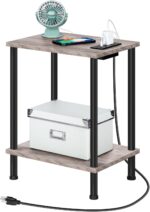 HOOBRO Side Table with Charging Station, Set of 2 End Tables with USB Port and Outlets, Nightstand with 2-Layer Storage Shelves for Small Spaces, Living Room, Bedroom, Greige and Black BG09UBZP201 - Image 7