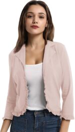 GRACE KARIN Women Business Casual Cropped Blazer Jacket Open Front Cotton Cardigan - Image 3