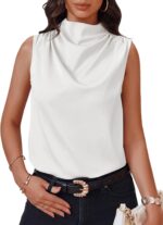 Cicy Bell Womens Mock Neck Satin Tank Tops Business Casual Work Ruched Blouses Summer Corporate Outfits - Image 2