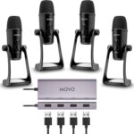 Movo USB Podcast Equipment Bundle for 4 – USB Interface with 4 UM700 Condenser Microphones – 4-Port Powered Hub for Streaming, Podcasting, Interviews - Image 2