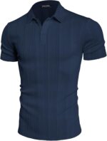 PJ PAUL JONES Mens Textured Knit Polo Shirts Regular Fit Stretchy Golf Shirts - Image 5