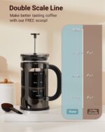 BAYKA French Press Coffee Maker 34 Ounce 1 Liter, Borosilicate Glass Stainless Steel Brewer, Large Portable Cold Brew Cafetera Teapot for Kitchen Travel Camping Coffee Bar Accessories, Dark Pewter - Image 7