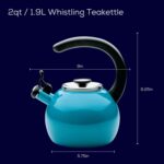 Circulon Enamel on Steel Whistling Teakettle/Teapot With Flip-Up Spout, 2 Quart - Turquoise Blue - Image 3