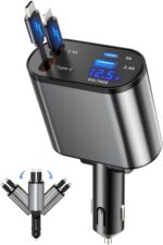 Retractable Car Charger, 4 in 1 Fast Charging Car Charger USB-C & USB-A Compatible with iPhone 16/15/14/13/12/11,Galaxy,Pixel - Image 2