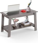 IDEALHOUSE 31.49" Industrial Coffee Table, Farmhouse Nightstand Set of 2-Tier Storage Side Tables with Rustic Wood Finish for Bedroom/Living Room, Narrow Space-Saving Design, Grey - Image 2