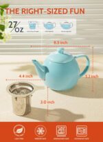 Sweese Teapot, Porcelain Tea Pot with Stainless Steel Infuser, Blooming & Loose Leaf Teapot - 27ounce, Turquoise - Image 4