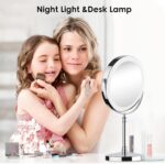 Lighted Makeup Mirror, 3000 mAh Rechargeable Double Sided Magnifying Vanity Mirror with 3 Colors, 1x/10x, 360° Rotation , Brightness Adjustable Magnification Cosmetic Light up Mirror, Women Gift - Image 8
