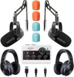 Movo Portable Podcast Equipment Bundle for iPhone/Android Phones- Podcast Kit with Audio Interface, 2 CastMic Dynamic Mics, 2 Headphones, 2 Boom Arms - for Smartphones, Computers, PC and Mac - Image 2