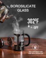 BAYKA French Press Coffee Maker 34 Ounce 1 Liter, Borosilicate Glass Stainless Steel Brewer, Large Portable Cold Brew Cafetera Teapot for Kitchen Travel Camping Coffee Bar Accessories, Dark Pewter - Image 4