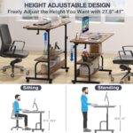 Armocity Height Adjustable Standing Desk with Power Outlets, 39" Manual Stand Up Desk with Storage Shelves Small Mobile Rolling Computer Desk Portable Laptop Table with Wheels for Home Office, Rustic - Image 4