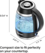 Chefman Electric Kettle, 1.8L 1500W, Hot Water Boiler, Removable Lid for Easy Cleaning, Auto Shut Off, Boil-Dry Protection, Stainless Steel Filter, BPA Free, Borosilicate Glass Electric Tea Kettle - Image 9