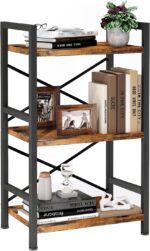 Homeiju Bookshelf, 3 Tier Industrial Bookcase, Metal Small Bookcase, Rustic Etagere Book Shelf Storage Organizer for Living Room, Bedroom, and Home Office(Rustic Brown) Patent Pending D29873033 - Image 10
