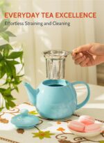Sweese Teapot, Porcelain Tea Pot with Stainless Steel Infuser, Blooming & Loose Leaf Teapot - 27ounce, Turquoise - Image 5