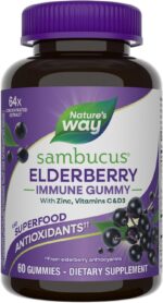 Nature’s Way Sambucus Elderberry Immune Support Gummies for Kids & Adults* with Black Elderberry Extract, Vitamin C, Vitamin D3, and Zinc, 60 Gummies (Packaging May Vary) - Image 2
