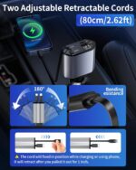 Retractable Car Charger, 4 in 1 Fast Charging Car Charger USB-C & USB-A Compatible with iPhone 16/15/14/13/12/11,Galaxy,Pixel - Image 3