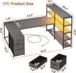 SEDETA Corner Computer Desk, Reversible U Shaped Office Desk with 3 Fabric Drawers and Power Outlet, Corner Gaming Desk with LED Lights, Storage Shelves, Grey - Image 3