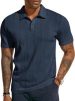 PJ PAUL JONES Mens Textured Knit Polo Shirts Regular Fit Stretchy Golf Shirts - Image 2
