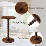 Drink Table, Drink Tables for Small Spaces, Modern Accent Nightstand with Solid Wood Leg for Living Room, Bedroom, Bathroom, Brown - Image 5