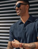 PJ PAUL JONES Mens Textured Knit Polo Shirts Regular Fit Stretchy Golf Shirts - Image 4