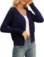 Women's Cropped Cardigan Sweaters Long Sleeve V-Neck Button Down Lightweight Sweaters - Image 3