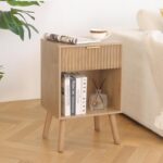Night Stand with Drawer, Mid Century Nightstand with Storage, Modern Fluted Bedside Table Bedroom Living Room for Small Space, Office (Rustic Walnut) - Image 3