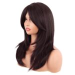 MapofBeauty 20 Inch/50 cm Long Layered With Bangs Straight Synthetic fiber Shoulder Length Hair for Daily Use or Party Wig (Dark Brown) - Image 4