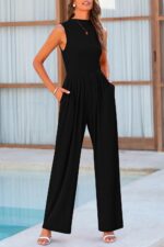 PRETTYGARDEN Womens Summer Jumpsuits Dressy Casual One Piece Outfits Sleeveless Mock Neck Wide Leg Pants Rompers with Pockets - Image 9