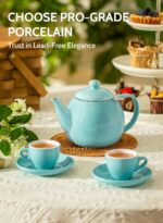 Sweese Teapot, Porcelain Tea Pot with Stainless Steel Infuser, Blooming & Loose Leaf Teapot - 27ounce, Turquoise - Image 3