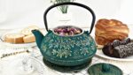 Large Japanese Cast Iron Teapot Capacity 40Oz with Trivet and Loose Leaf Tea Infuser, Cast Iron Tea Kettle Stovetop Safe. Tetsubin Coated with Enamel Interior - Green Teapot - Image 3