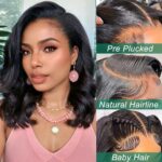 Douyin Bob Wig Human Hair 13x4 Frontal Lace Wig 14 Inch Body Wave 180% Density HD Lace Front Wigs Human Hair Pre Plucked Bob Wigs for Women (14 inch, Natural Black) - Image 9