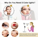 Lighted Makeup Mirror, 3000 mAh Rechargeable Double Sided Magnifying Vanity Mirror with 3 Colors, 1x/10x, 360° Rotation , Brightness Adjustable Magnification Cosmetic Light up Mirror, Women Gift - Image 5