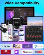 Podcast Equipment Bundle, All-in-One Audio Interface with Studio Condenser Microphone Perfect for Podcasting, Recording, Singing, Streaming and Gaming, PC, Smartphone, YouTube, TikTok (V8) - Image 6