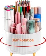 Desk Pencil Pen Holder, 5 Slots 360°Degree Rotating Pen Organizers for Desk, Desktop Storage Stationery Supplies Organizer, Cute Pencil Cup Pot for Office, School, Home, Art Supply, White - Image 2
