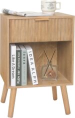 Night Stand with Drawer, Mid Century Nightstand with Storage, Modern Fluted Bedside Table Bedroom Living Room for Small Space, Office (Rustic Walnut) - Image 2