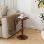 Drink Table, Drink Tables for Small Spaces, Modern Accent Nightstand with Solid Wood Leg for Living Room, Bedroom, Bathroom, Brown - Image 3