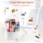 Desk Pencil Pen Holder, 5 Slots 360°Degree Rotating Pen Organizers for Desk, Desktop Storage Stationery Supplies Organizer, Cute Pencil Cup Pot for Office, School, Home, Art Supply, White - Image 4