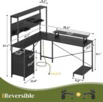 Yoobure L Shaped Gaming Desk with Pegboard, Reversible Computer Desk with LED Lights & Power Outlets, Drawers & Storage Shelves, Home Office Desks - Image 3