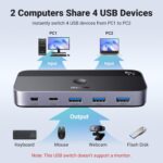UGREEN USB 3.0 Switch 2 Computers Sharing USB C & A Devices, 4 Port USB Switcher Sharing Keyboard and Mouse, Printer/Scanner USB Switch Hub for Two Computers with 2 USB3.0 Cables and Controller - Image 3