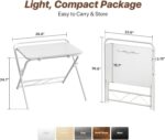 Huuger Folding Desk with 3-Level Adjustable Height and Tablet Slot, 24 Inch Foldable Computer Desk for Small Spaces, Space Saving, Writing Work Table for Home Office, Bedroom, Study, White - Image 3